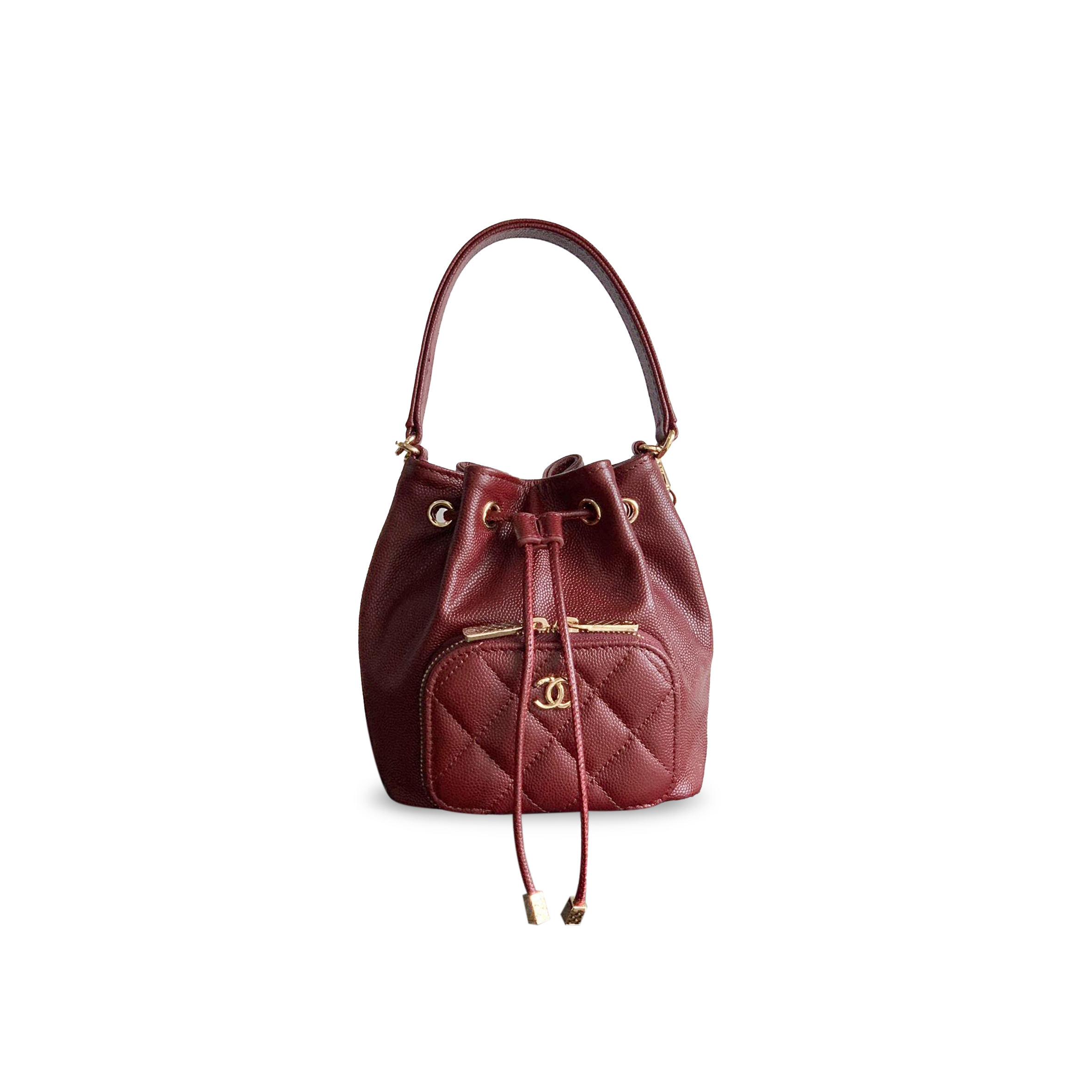 CHANEL CAVIAR QUILTED MINI CC POCKET BUCKET BAG CLARET AP2913 (12.5*10*7cm)